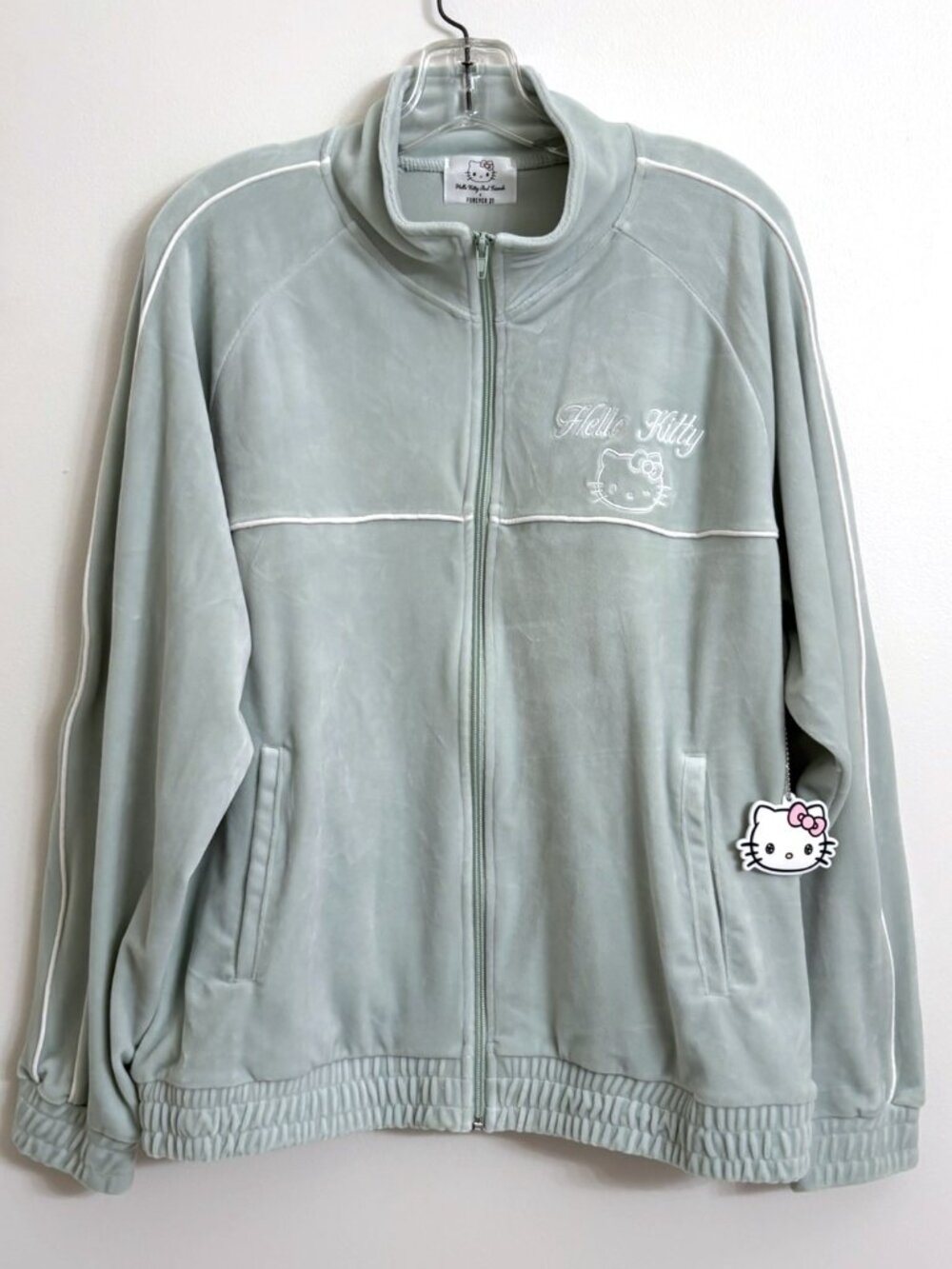 Hello Kitty x Forever 21 Men’s Velour Sage Green Zip Up Track Jacket L/XL New